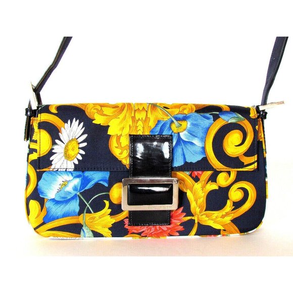 Designer Stuart Weitzman Floral Print Fabric/Patent Leather Handbag - Picture 8 of 14